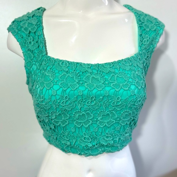 NWT VA VA.VOOM HOT MIAMI STYLE LACE GREEN turquoise CROPPED back zipper size L - Picture 1 of 8